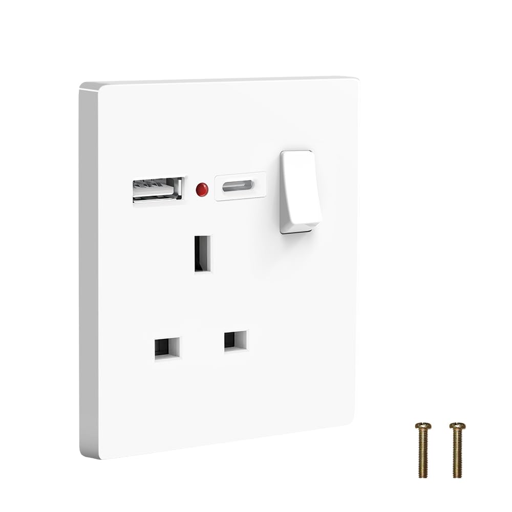 Plug Sockets Single Switched with USB C and USB A, EINNO Wall ...