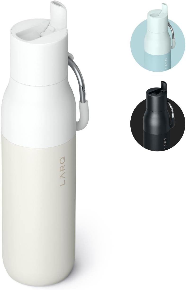 LARQ Bottle Flip Top 17oz - Insulated Stainless Steel Water Bottle with Straw | BPA Free | Reusable Water Bottle for Sports, Gym, and Travel | Keep Drinks Cold, Granite White