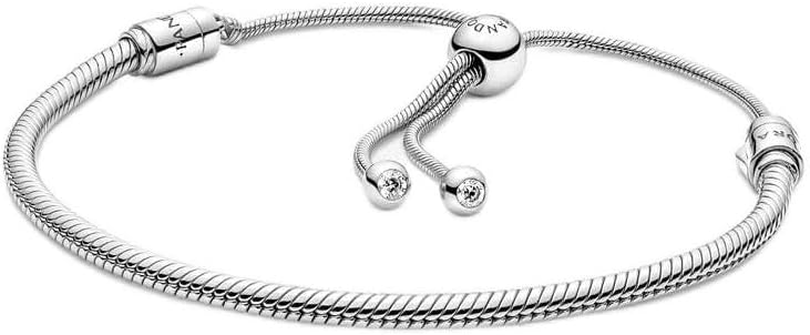 Pandora Moments Snake Chain Slider Bracelet - Charm Bracelet for Women - Gift for Her - Sterling Silver with Clear Cubic Zirconia - With Gift Box - 11"