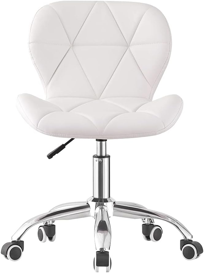 Jamiah Modern Desk Chairs Comfortable Study Chair Swivel Home Chair Height Adjustable PU Leather Desk Chair with Lift Chrome Legs for Home Bedrooms (White)