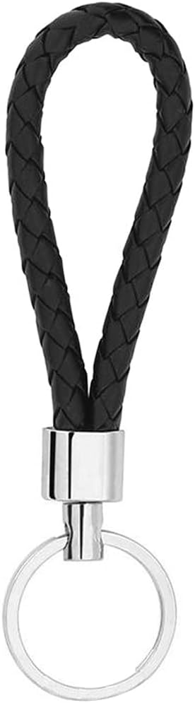 Pebipoo Braided PU Leather Keychains Car Keyring Key Chain Ring for Men or Women Button