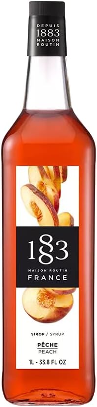 1883 Maison Routin Premium Peach Syrup for Cocktails, Mocktails and Iced Tea Glass 1L