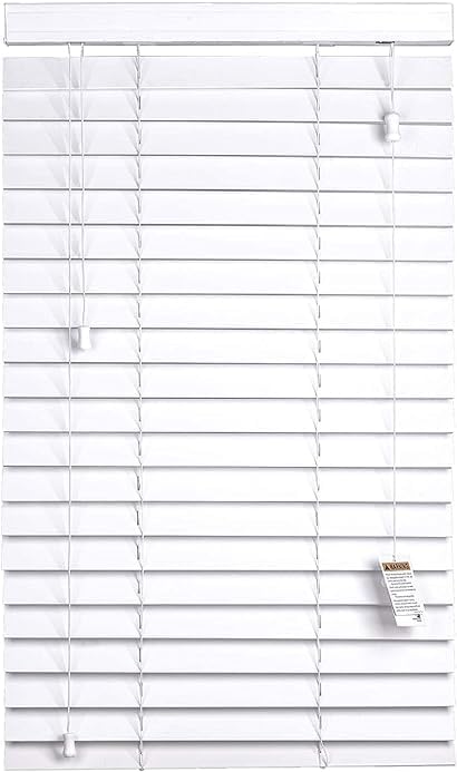 Home In Style 4U Faux Wood Blinds Window Venetian Blinds Easy Fit Child Safe Home Office String Blind Trimmable Wooden Blinds-50mm Slats with Aluminium Headrail (White, 90X150)