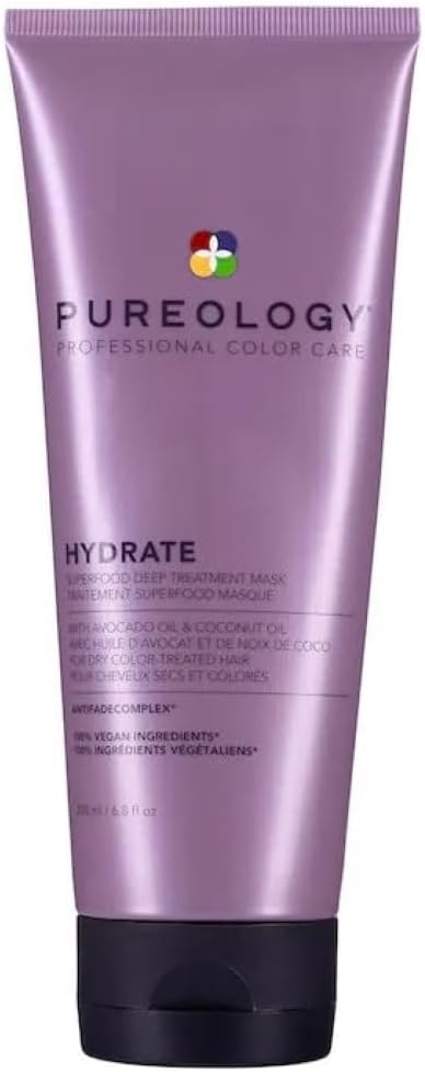 Pureology Hydrate, Superfood Deep Treatment Hair Mask, For Medium to Thick Dry, Colour Treated Hair, Vegan Formulas, Sulphate Free for a Gentle Cleanse, 200 ml