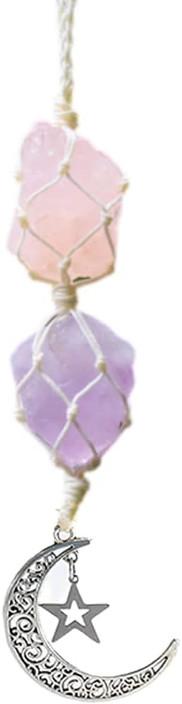 WULILONG Rose Quartz Amethyst Pendant Crystal Car Hanging Ornament Hanging Car Charm Healing Crystal Accessories Crystal Stones Reiki for Meditation Protection (RoseCrystal+Amethyst)