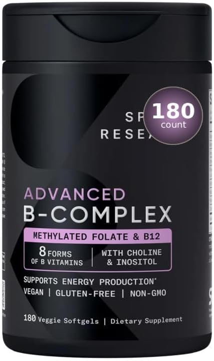 Sports Advanced B-Complex with Methylated Folate & B12-3 Month-Supply - Vegan, Gluten Free, Non-GMO Energy - 180 Count + Exclusive Vitamin Guide Adv