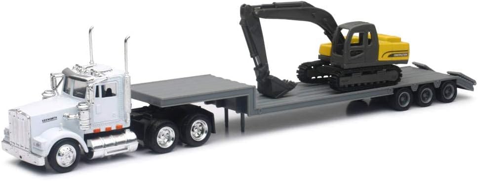 New-Ray 1:43 scale Kenworth W900 Lowboy Trailer with Construction Excavator