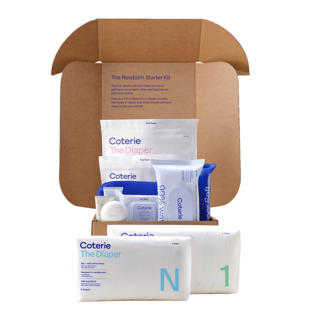 Coterie Newborn Starter Kit | Diapers (NB-3), Wipes & Skincare Gift Set
