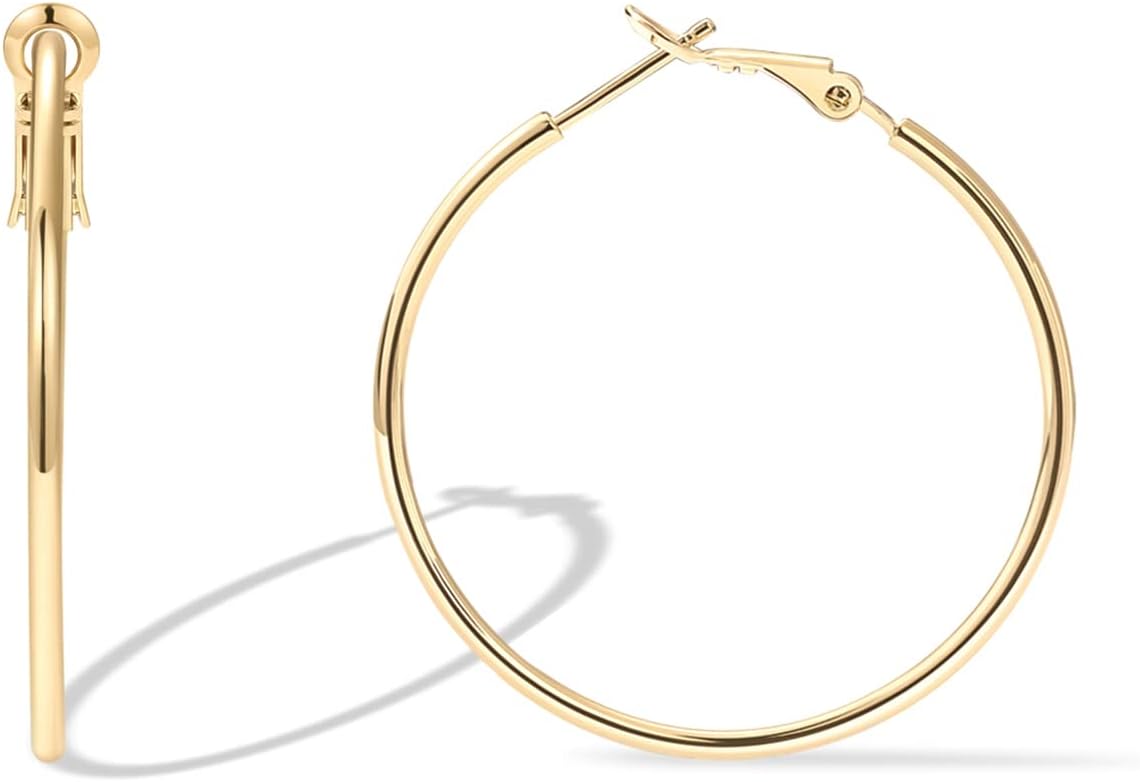 PAVOI 14K Gold Plated Sterling Silver Post Hoops | Large Hoops Earring | Lightwight Gold Hoop Earrings for Women