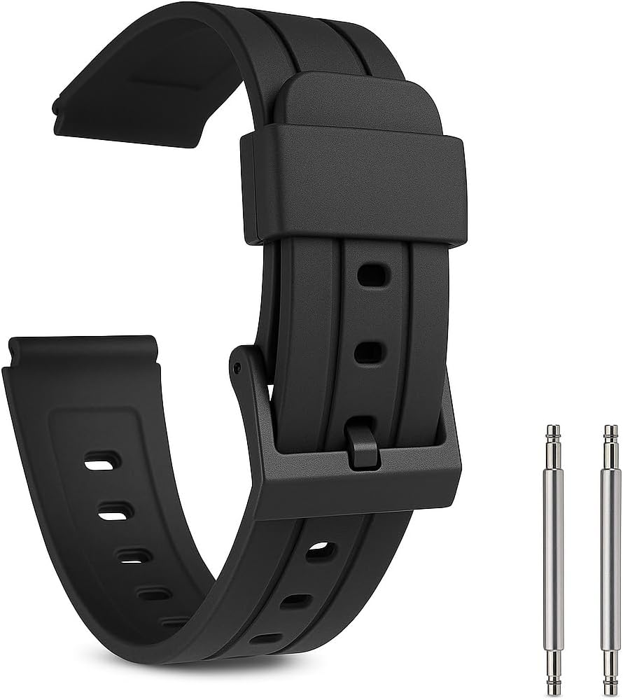 F91W Watch Strap Compatible Replacement for the Casio F91-W Digital Watches with Fresh Set of Spring Bar Pins F-91W Black Watchstrap Band