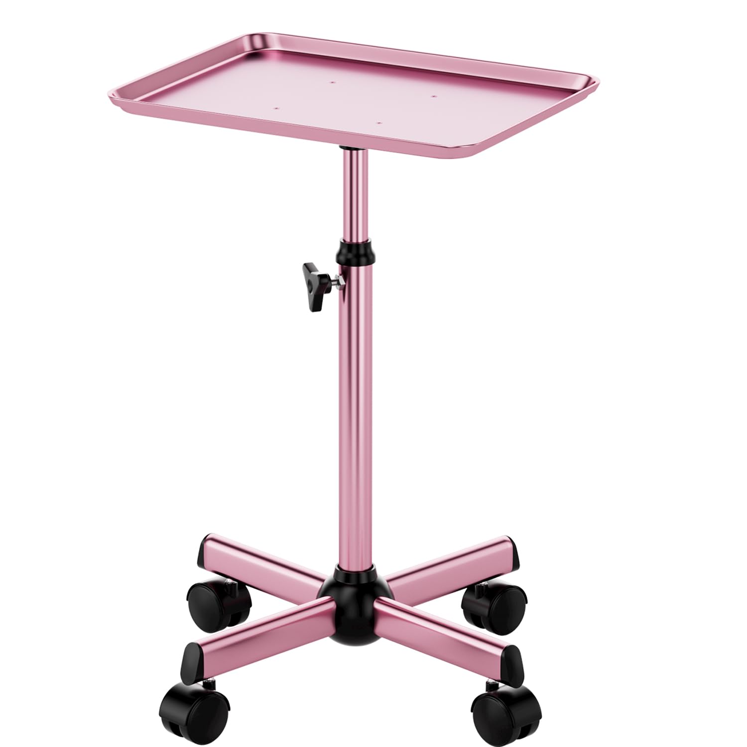 Salon Tray Cart Rolling Tray Spa Tray,Tattoo Tray Dental Tray Height Adjustable,Salon Tray on Wheels Premium Metal Rolling Trolley,Pink