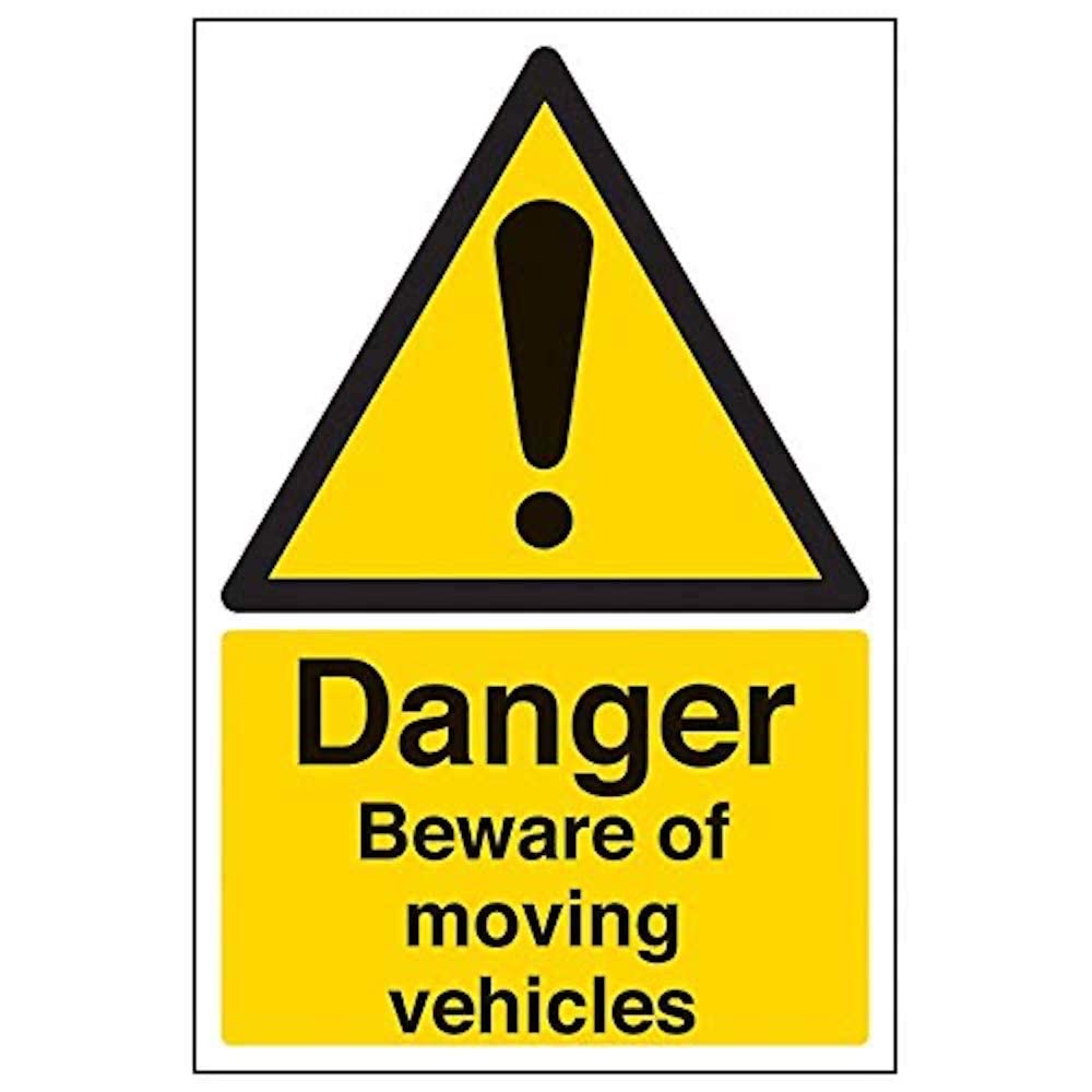 V Safety Danger Beware Of Moving Vehicles Warning Sign - 200mm x 300mm - 2mm Rigid Plastic