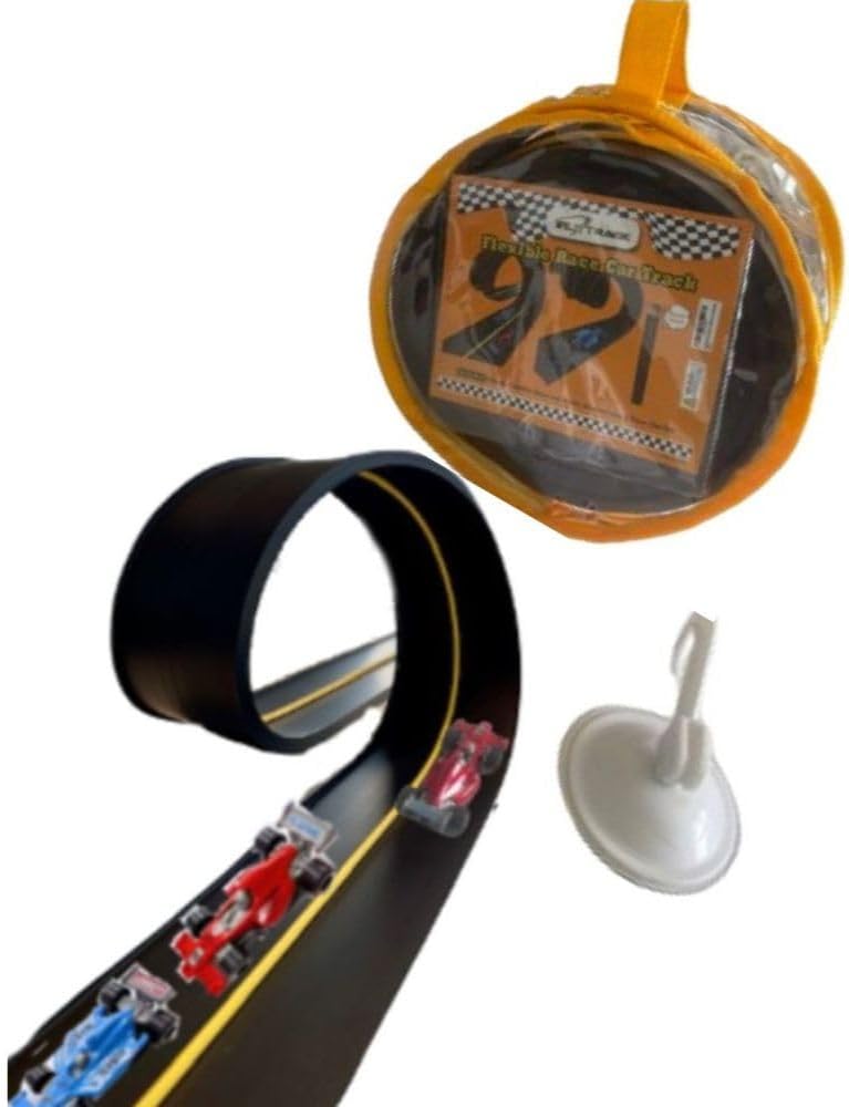 Flexible Race Car Track Set, with Pressure Suction Cup, 2 Small racecars, Zipup Storage Bag, Highly Flexible Two-Lane, Slot Car Race Tracks Set, DOUBLESIDED 5+ Meters Long, Montessori Toy