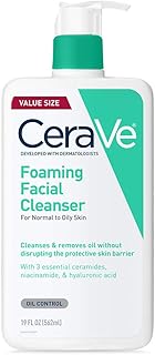 CeraVe Foaming Facial Cleanser, Daily Face Wash for Oily Skin, Hyaluronic Acid + Ceramides + Niacinamide, Fragrance Free & Paraben Free, Non-Drying Oil Control Face Wash, 19 Fluid Ounce