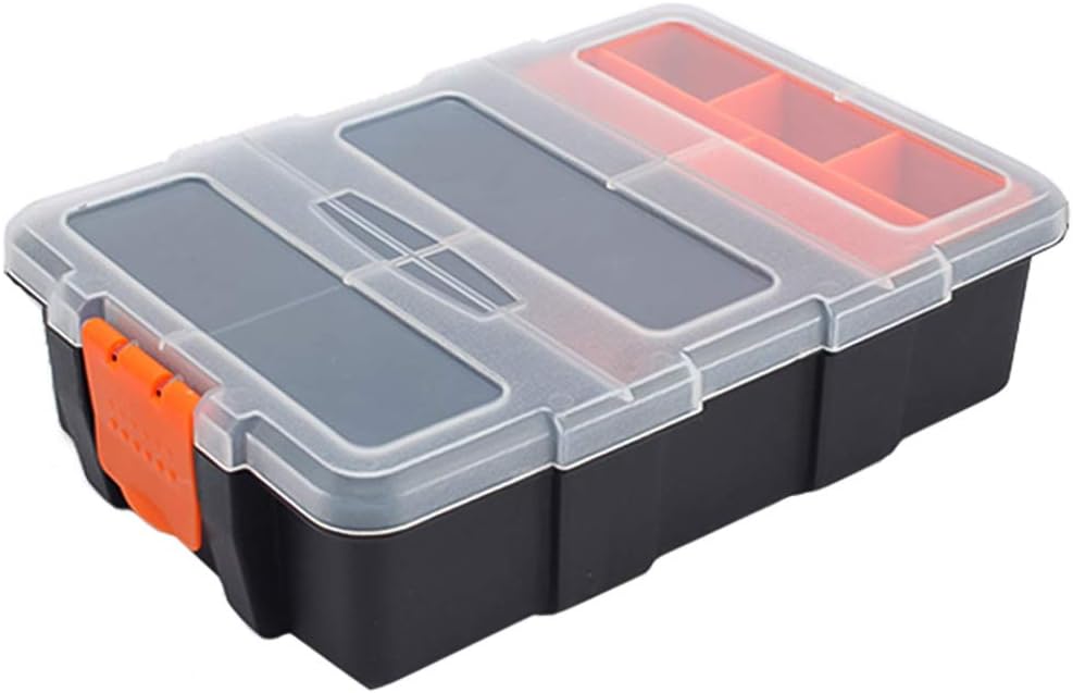 Plastic Tool Storage Box, Waterproof Portable Organizer Box with Removable Adjustable Divider Compartment for Tools, Screws, Nails, Rivets, Bolts