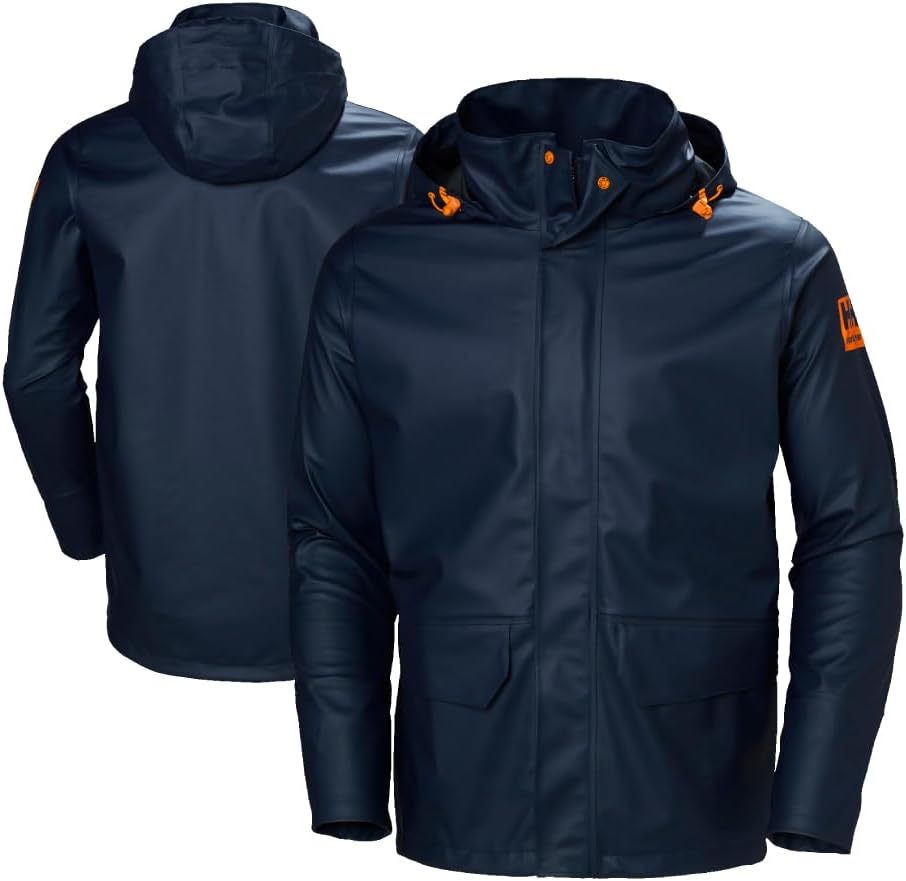 Helly-Hansen Workwear Gale Mens Rain Jackets Waterproof With Hood Made from Heavy-Duty Polyurethane on Polyester Knit