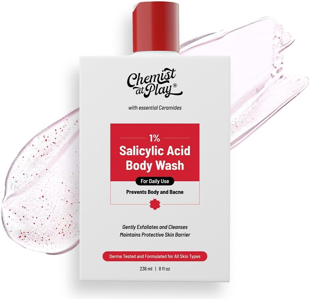 Chemist at Play 1% Salicylic Acid Body Wash | Helps Prevent Back & Body Acne Smoothens Bumpy Texture | For Sweaty Oily Normal and Dry Skin | Paraben and SLS Free | Suitable for Men and Women | 236 ml