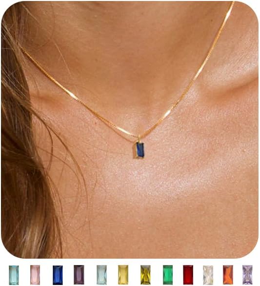 FUNEIA Diamond Necklaces for Women 14K Gold Plated Emerald Birthstone Necklace for Women Mothers Dainty Gold Necklace Blue Green Cubic Zirconia Pendant Necklace Birthday Gifts for Women Jewelry