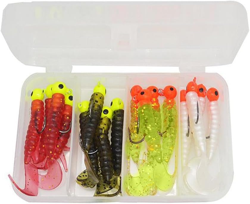 16pcs Fishing Soft Lures Set, Heads Hooks Bionic Worms Fishing Baits, Artificial Silicone Bass Baits With Box Fish Lure Gear Kit Gifts for Men Bass Freshwater