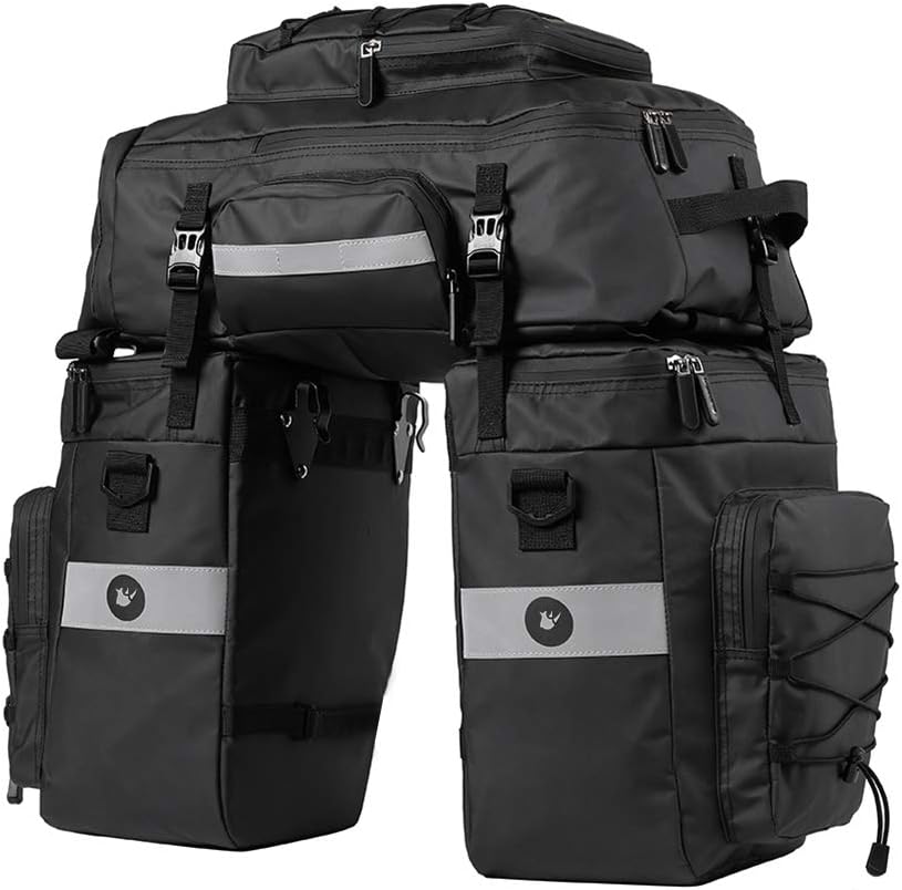 PELLOR 75L MTB Bike Pannier Bags Bike Rear Bag Waterproof 3 in 1 Rear Bicycle Bag with Rain Cover (Black)