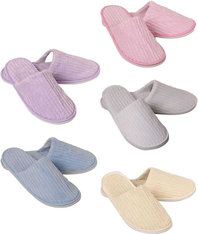Meindin 5 Pairs Disposable Slippers, Portable & Foldable Coral Fleece Hotel Spa Slippers for Guest Room, Unisex, Closed Toe, Home & Travel Use