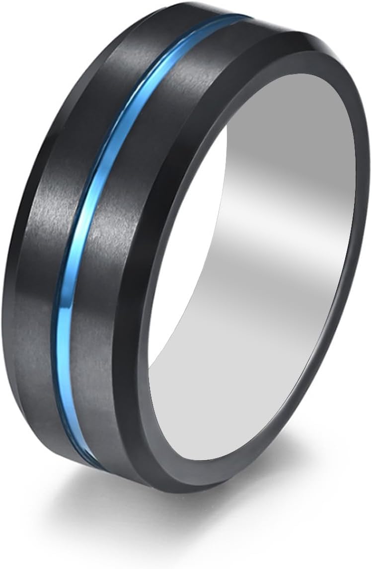 Waterproof Tungsten Steel NFC Forum Type 2 215 496 Bytes Chip Universal for Mobile Phone All-Round Sensing Technology Wearable Smart Ring（Black Blue Tungsten NFC ring-18mm）