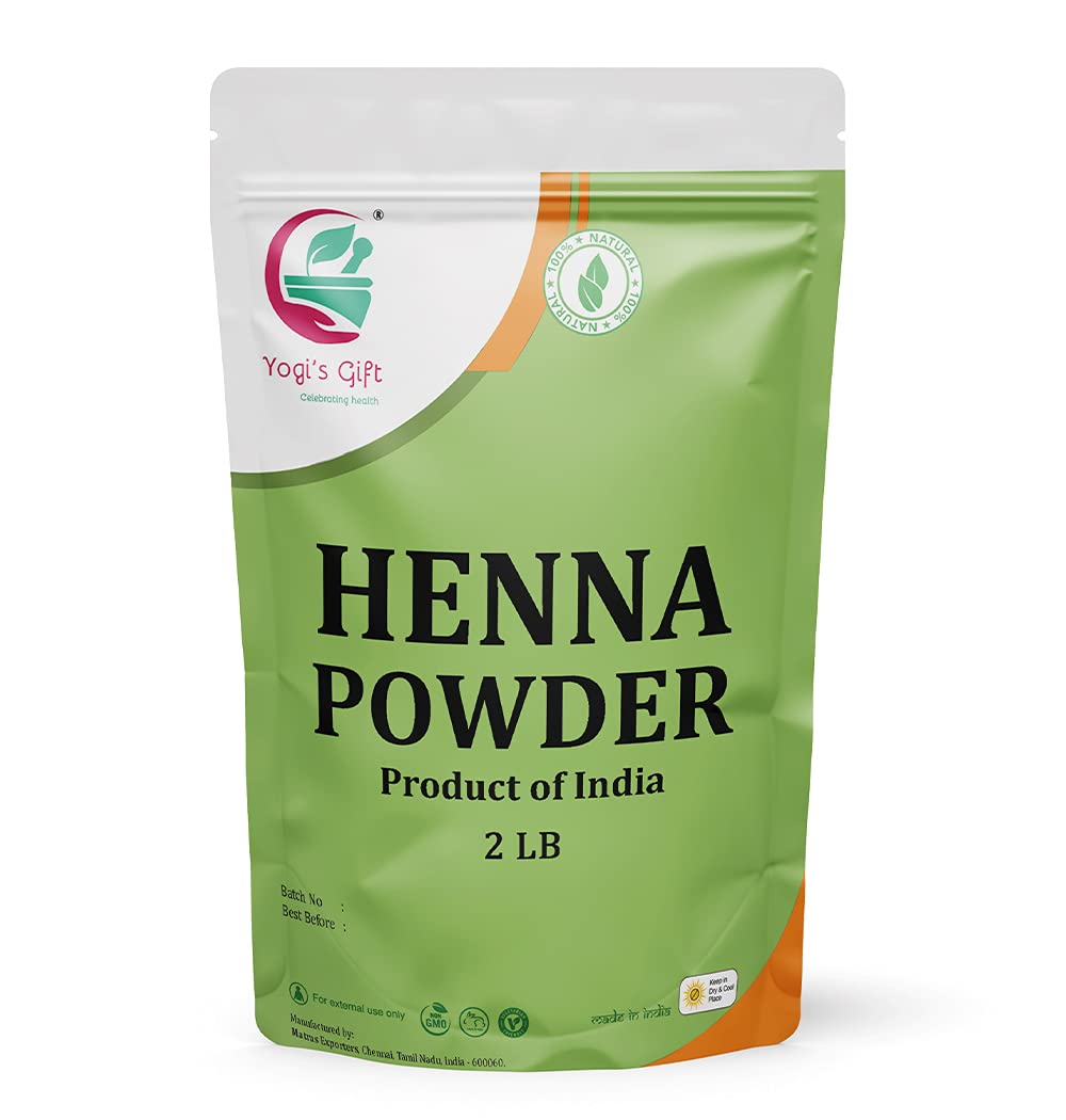 Triple Sifted Henna Powder For Hair | 2 Pound Bulk Pack | 100% Pure Henna Powder | Zero Chemicals, Best results | By Yogi's Giftยฎ