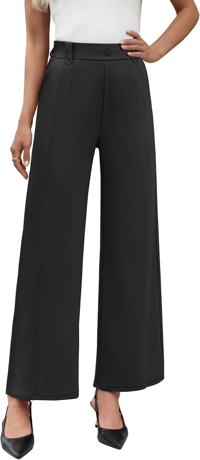 Agenlulu Women's Wide Leg Dress Pants High Waisted Strechy Straight Leg Pants Business Casual Pull On Office Work Slacks