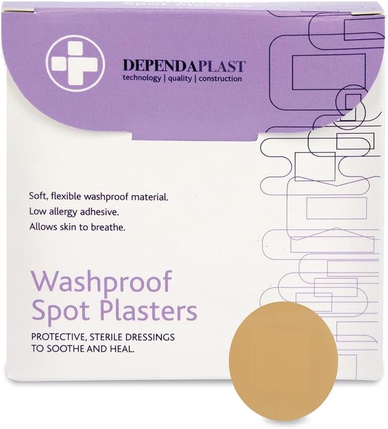 Reliance Medical Dependaplast Washproof Spot Plasters With Protective Film, Sterile Dressings To Soothe And Heal, Non-Perforated, Acrylic, Low Allergy Adhesive (Pack of 100)