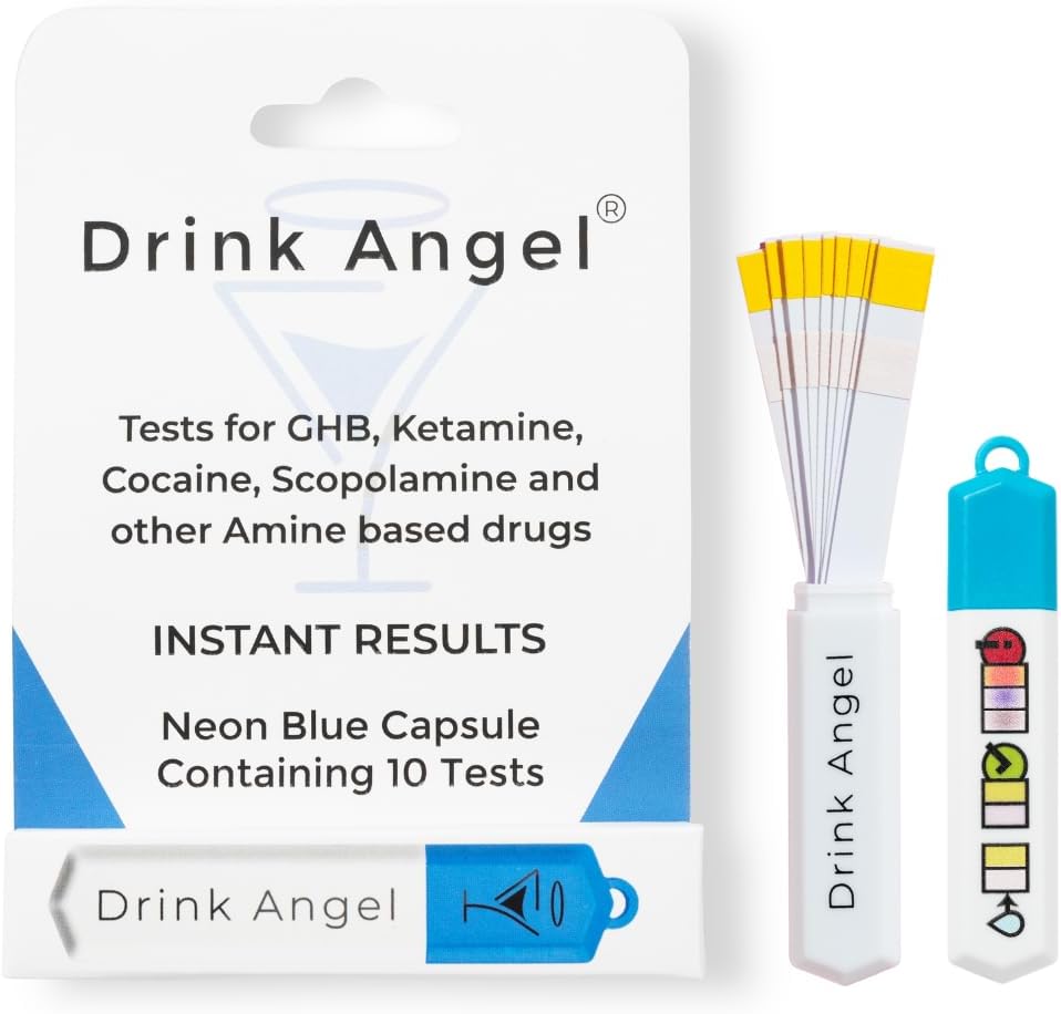 Drink Angel Drink Spike Test Kits - 10 Pack Discreet On-The-Go Drug Testing Kits for Ketamine and GHB | Clinically Tested Drug Tests | Anti Spike Tests | Drink Spiking Prevention (Neon Blue)