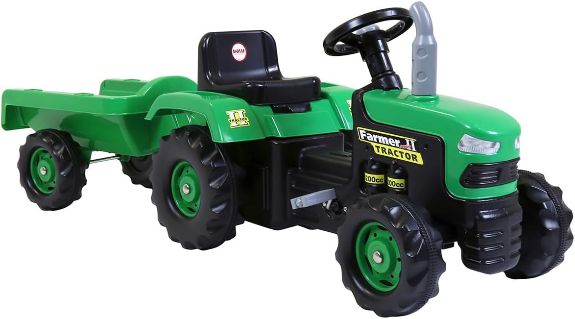 Dolu 8053 Children's Ride On Easy to Control Tractor with Trailer and Working Horns with Actual Beeping Sound Pedal Power Ride-on & Trailer for Kids Aged 3 to 5 (Green and Black)