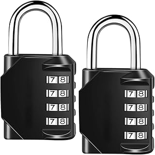 2 Pack Combination Lock, 4 Digit Coded Locker Lock, Outdoor Waterproof Padlock for School Locker, Gym Locker, Fence, Toolbox, Gate, Case, Hasp Storage (Black)