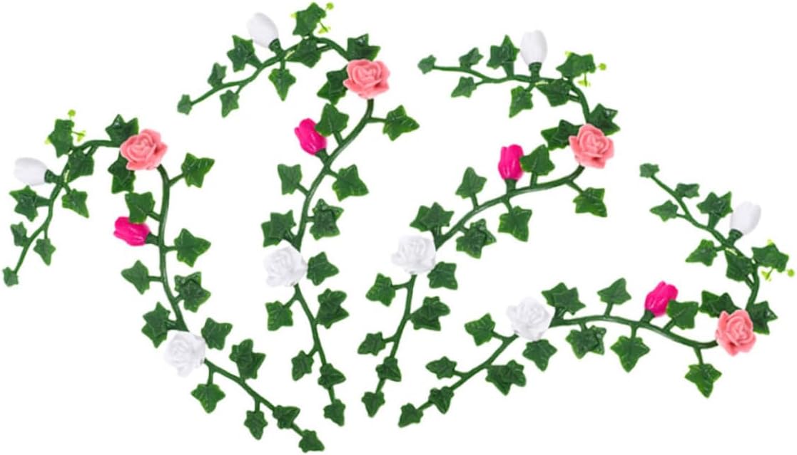 WEKAMOS 4pcs Mini Garden Model Artificial Flower Vines for Dollhouse Decoration Realistic Greenery Wall Backdrop DIY Miniature Vine for Garden Scenes Wedding Party Office Decor