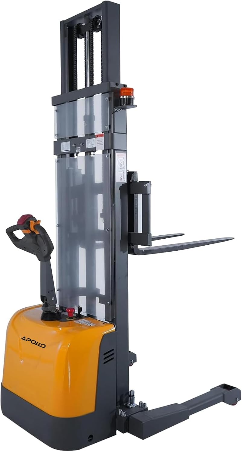 APOLLOLIFT Full Electric Stacker, 3300 lbs Capacity 118" Lift Height Powered Walkie Forklift Stackers with Straddle Legs, Power Drive and Lift Material Lift with Adjustable Forks