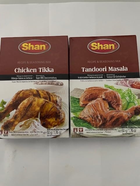 Shan Masalas - Chicken Tikka And Tandoori Chicken - One Packet Of Each, 50g - A Mixture of Spices Adds Taste - Aromatic & Enhances Flavor of Meal