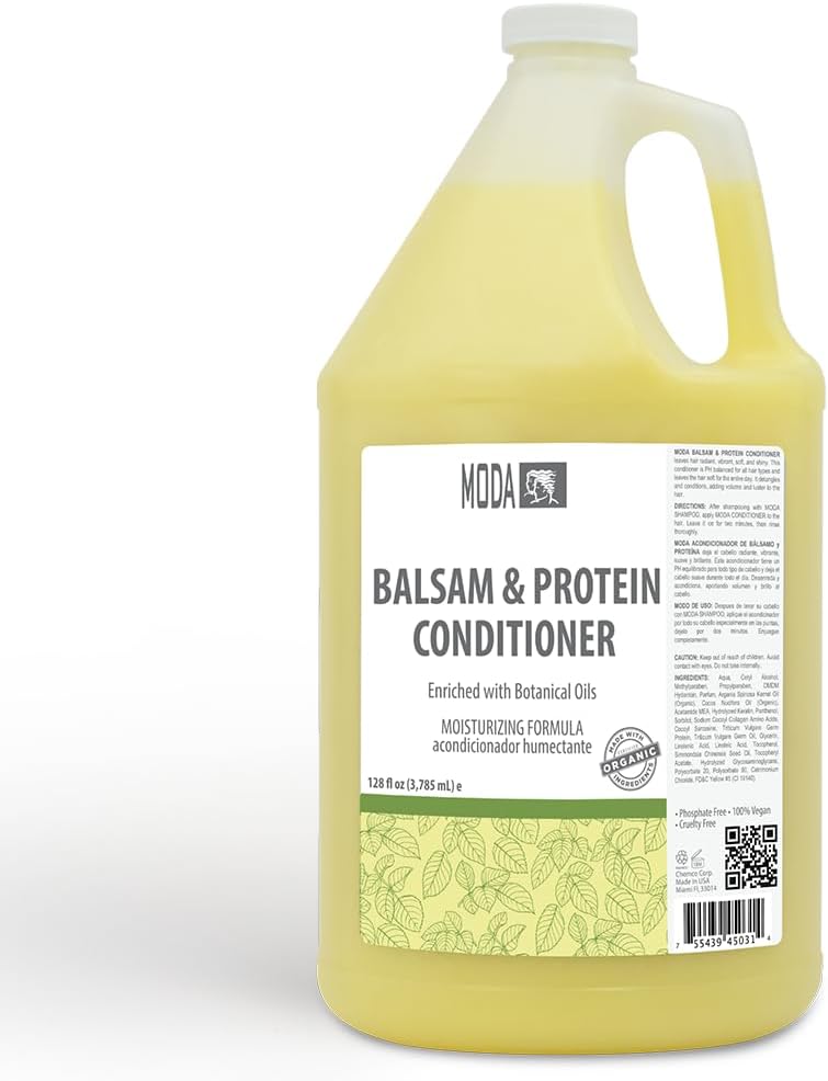 MODA - Moisturizing Conditioner for all Hair Types, Balsam and Protein, 128 Oz, Professional - Strengthens, Moisturizes, Leaves Hair Soft and Shiny, Adds Volume, Protects Color and Restore