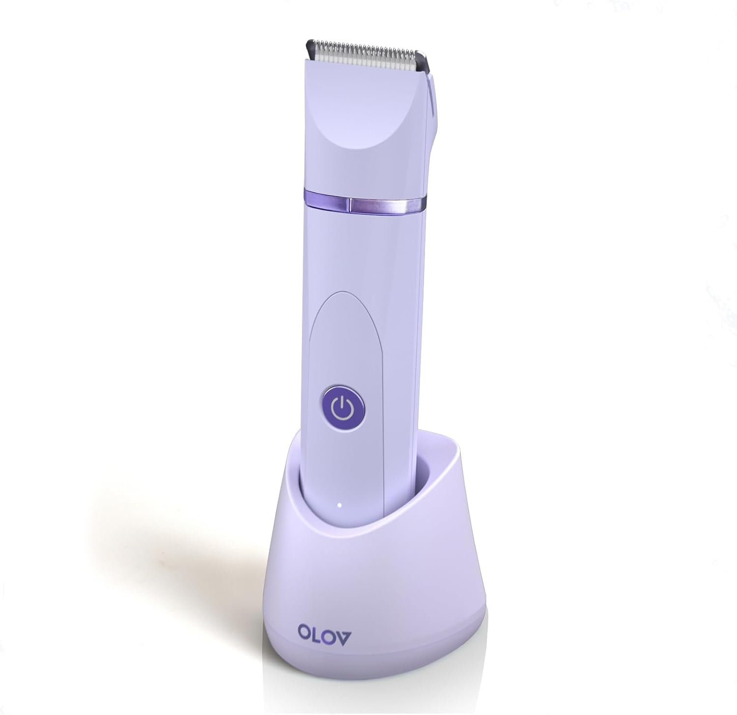 OLOV Electric Body Hair Trimmer - Groin Trimmer for Men - Bikini Trimmer Women - Wet/Dry Shaver Groomer, Replaceable Ceramic Blade Heads, USB Recharge Dock, Waterproof Hygiene Razor, Purple
