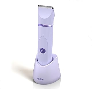 OLOV Electric Body Hair Trimmer - Groin Trimmer for Men - Bikini Trimmer Women - Wet/Dry Shaver Groomer, Replaceable Ceramic Blade Heads, USB Recharge Dock, Waterproof Hygiene Razor, Purple