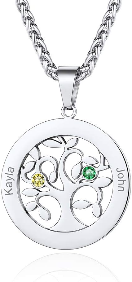 Custom4U 2-7 Name Personalised Necklace,S925 Silver/316L Stainless Steel Heart/Tree/Birthstone Necklaces for Women Mother Family Friendship Gift (with Gift Package)