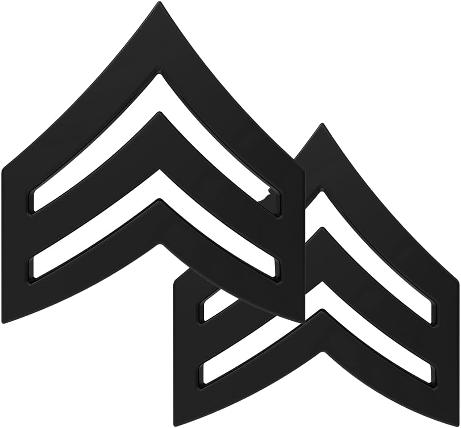 Sergeant Chevrons Collar Brass Pins -Set of Two Rank Insignia Police Military Uniform Pins. Choose between gold, silver, and matt black.