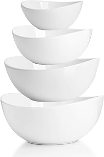Sweese Porcelain Serving Bowls for Entertaining, 10-18-28-42 Ounce, Microwave & Dishwasher Safe, Large Serving Dishes, Prep Salad Bowls for Thanksgiving Christmas, White