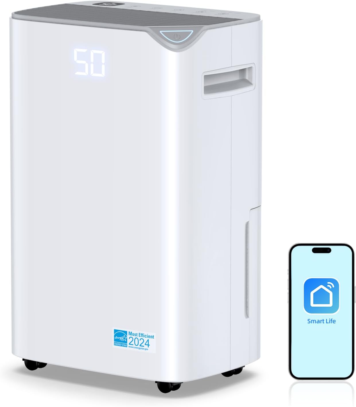 4500 Sq.Ft 50 Pints Energy Star Certified Dehumidifier for Home with Drain Hose,Intelligent Humidity Control, 4 Operation Modes with App, Ideal for Room, Bathroom, RV