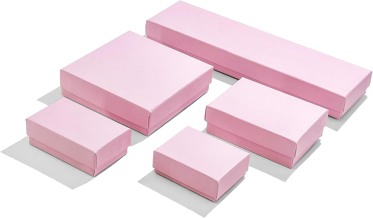 TheDisplayGuys - 100-Pack #99 Cotton Filled Cardboard Paper Jewelry Boxes Gift Case - Pastel Pink (5 Sizes Assortment) - for Shipping or Storage