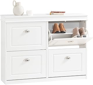 Haotian White Shoe Cabinet with 4 Flip Drawers, Large Freestanding Shoe Rack, Modern Shoe Organizer for Entryway, Hallway, Entance FSR79-W