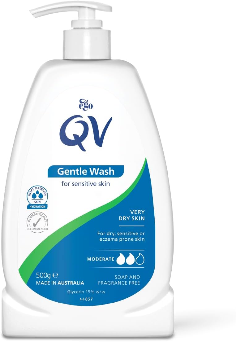 QV Gentle Wash (500g) Body Wash for Dry, Sensitive Skin, pH Balanced, Unscented, Soap Free Body Wash, Moisturising Soap alternative that lathers for Dry Skin Eczema, Psoriasis, Dermatitis