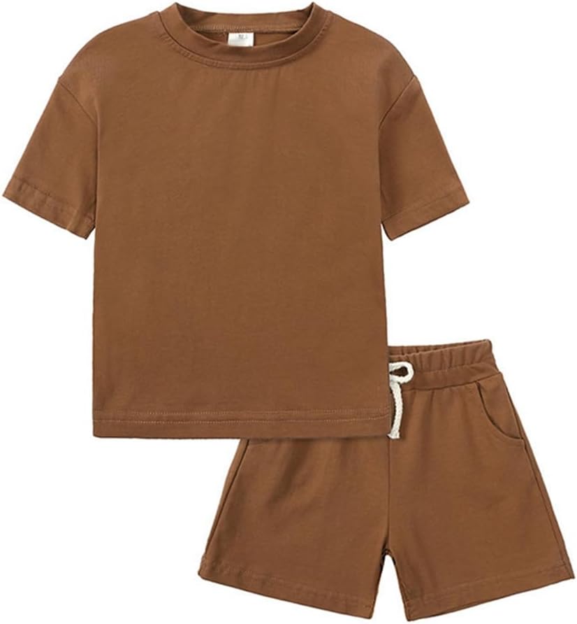 Hotfiary Boy Girl 2 Piece Summer Outfits Short Sleeve T-Shirt and Shorts Set Toddler Kids Teens Pyjamas Clothing Sets Cotton Tracksuits Sport Clothes Casual Loungewear 3 4 5 6 7 8 9 10 11 12 13T