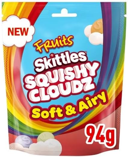 3 x Skittles Squishy Cloudz Chewy Sweets Fruit Flavoured 94g Delicious Tasty And Twisty Treat Gift Hamper For Birthday,Christmas Sold By Kidzbuzz