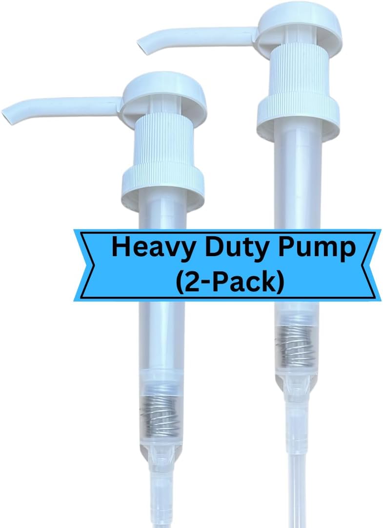 Heavy Duty Pump Dispenser for Gallon Jugs (27cc/2-Pack) Leak Proof Pump Dispenser for Shampoo, Laundry Detergent, Liquid, Water, Popcorn Butter, Snow Cone Syrup, Oils, 1 Gallon Pump Dispenser BPA-Free
