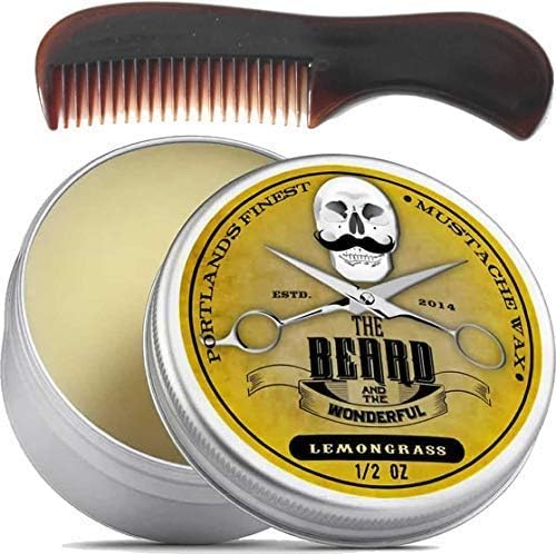 Mustache and Beard Growth Kit - 15ml - Pocket-Size Beard Comb - Mustache Wax and Beard Wax - Strong Hold & Hair Growth - Moisture Resistant with Natural Lemongrass Scent