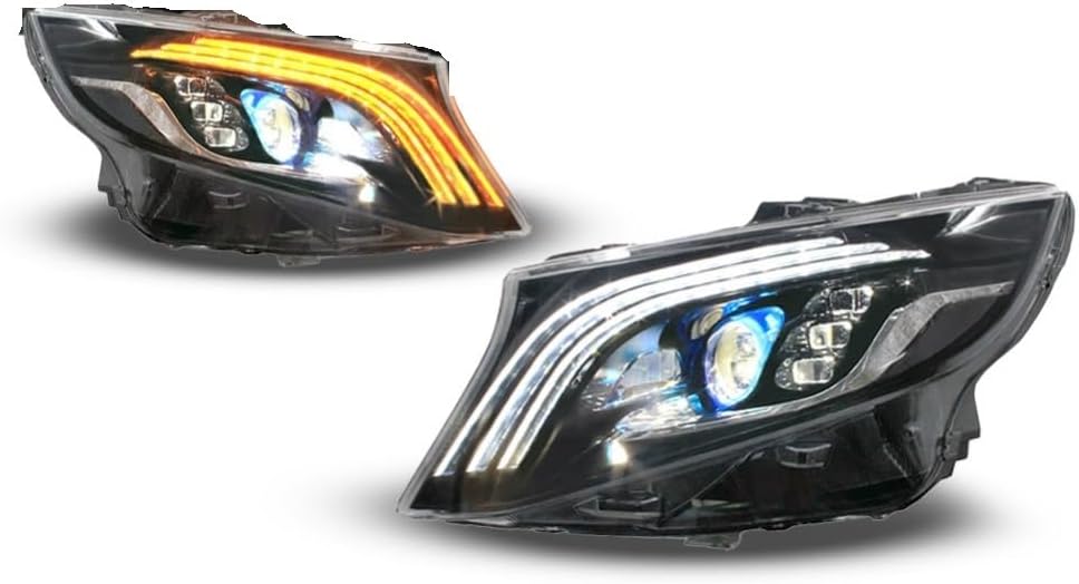 Headlight Assembly Compatible with Mercedes Benz VITO V-Class 2016-2020 Retrofit LED DRL Front Light Yellow Flow Turn V260 W447(for V260,RHD)